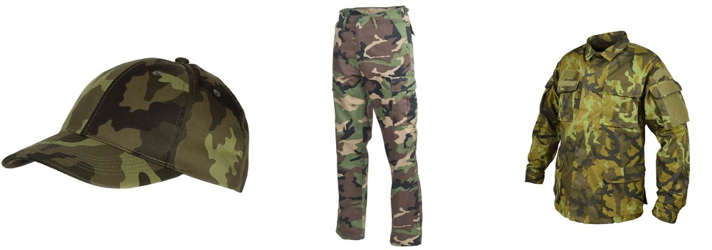 Maskáčová čepice, kalhoty a blůza